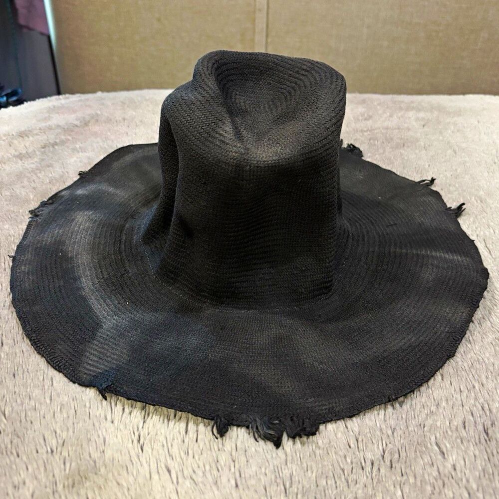 Reinhard Plank Black Wide Brim intentional frayed Edge Hat Unisex Size M NWOT